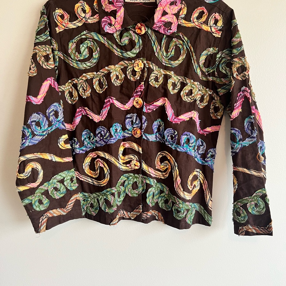 Brown and Pink Blazer with Ornate Swirl Design size PS